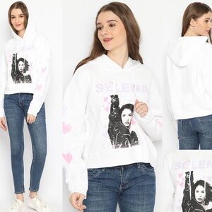 white Selena Como La Flor cropped pullover hoodie XL